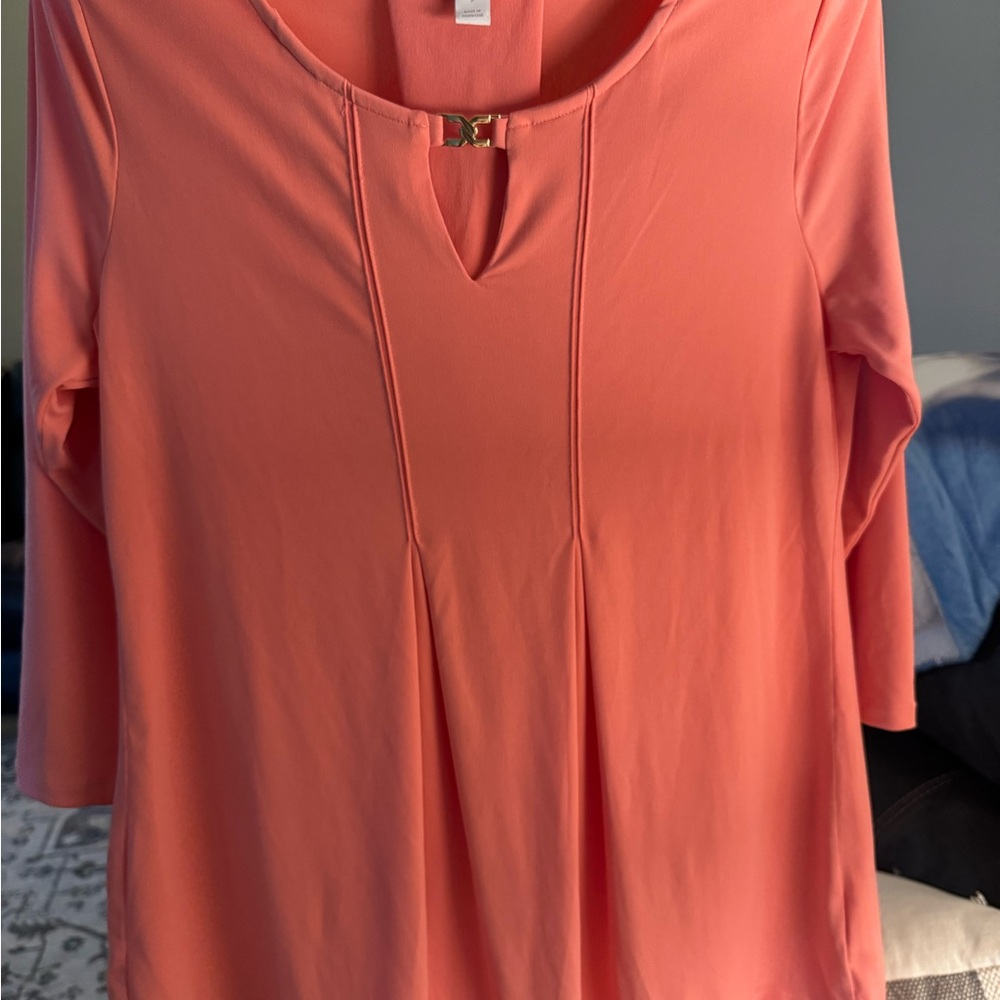 #10 Charter Club Orange Pleated 3/4 Sleeve Blouse
